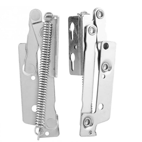 Close-up of Two Pack 80 Degree Steel Spring Door Hinges Lift Hinges For Cabinets Closets Wardrobes And Sofas Durable Heavy Duty