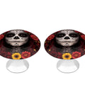 Two Piece Day Of The Dead Sugar Skull Floral Drawer Pulls With Screws Easy Install Cabinet Knobs, skull and floral design