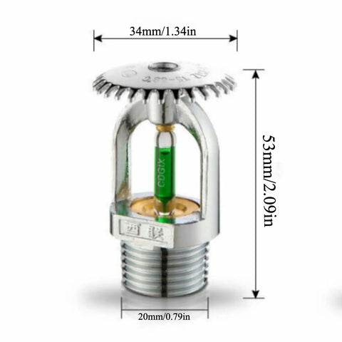 Six Pack Tough As Nails Upright Fire Sprinkler Heads Quick Trigger Response Half Inch Thread Solid Nickel Plated Copper 93 Degree Activation Workhorse Kitchen And Boiler Shield sprinkler head close-up with dimensions