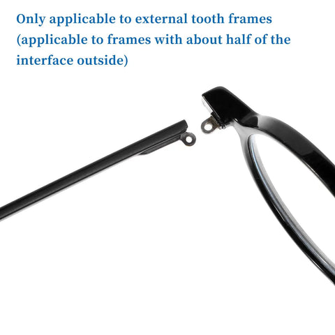 Kick Your Broken Frames Back To Life With This Heavy Duty TR90 Eyeglass Temple Replacement Kit Includes Screws Nuts Wrench And Nose Pads For A Super Quick Snap Fix showing a black TR90 temple arm fitting on eyewear.