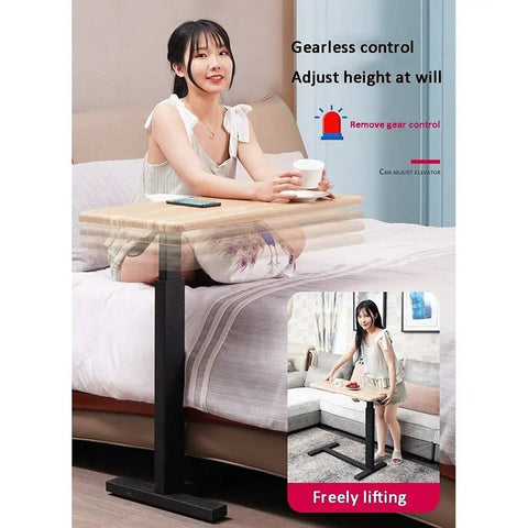 Adjustable Folding Laptop Table With Smooth Casters Total Game Changer For Couch Bed Or Office Setup, shown next to a woman on a bed.