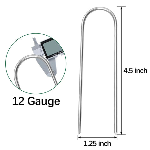 50 Pack 4 Inch U Shaped Galvanized Garden Stakes For Drip Irrigation And Landscape DIY Projects Ground Pins, size and gauge markings