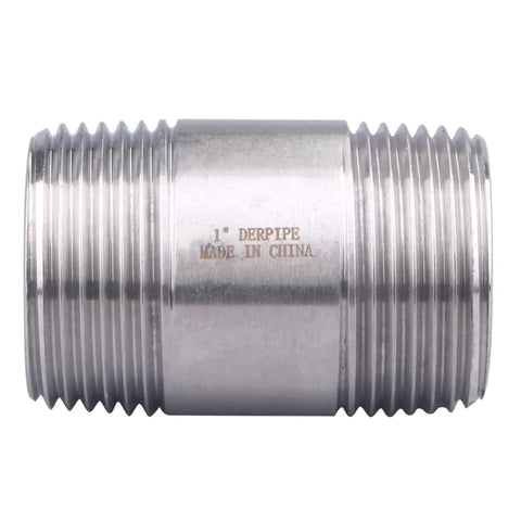 Heavy Duty 1 In NPT Nipple Pipe Fitting 304 Stainless Steel Male Threaded Long Coupling 1 In By 1 In Pack Of 2 For Pro Plumbers Corrosion Resistant And Long Lasting, side view