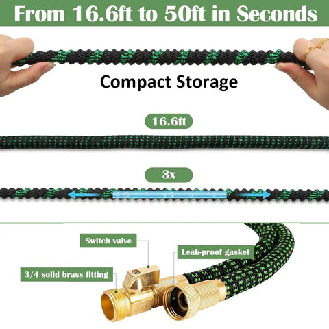 Expandable 50ft garden hose from 5 Gallon Nursery Pots 20 Pack With 50 Foot Garden Hose And Spray Nozzle Plus 3 In 1 Soil Tester