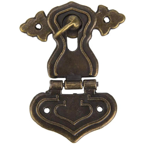 Chic Vintage Bronze Hasp Latch Clamp For Antique Wood Boxes, Retro Zinc Alloy Toggle Catch detailed design with ornamental shape.