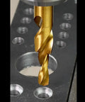 Two-stage step drill bit, gold titanium-coated stainless steel; 3.4–6.5 mm diameter for countersinking and chamfering holes