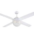 52 Inch Brushed Nickel Indoor Ceiling Fan With Dimmable LED Light Kit, Crystal Jewel Shade, Reversible White And Silver Blades