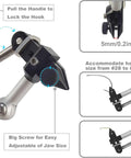 Top Shelf Rotary Fly Tying Vise With True Dual Bearing Spin And Heavy Duty Carbon Steel Jaws close-up of adjustable jaw for hooks from #28 to #5/0.