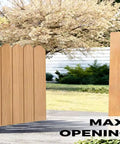 Tough As Nails Steel Gate Hinges For Outdoor Wood Fences With Dead Simple Mount Bracket And Hella Smooth Black Finish 270 Degree Swing shown on wooden gate.