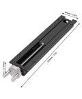 Workhorse Woodworking Bench Tail Vise Built Like A Tank Solid Aluminum End Clamp With Stainless Screw For 20 MM Holes showing dimensions and detailed view.
