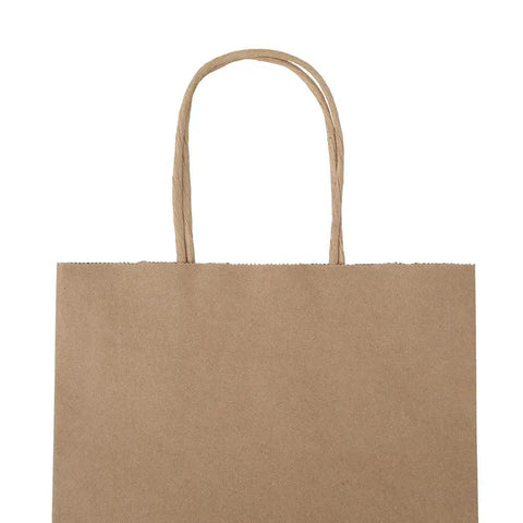 Bulk 100 Pack 8x4.75x10 Inch Kraft Paper Bags With Handles Natural Brown Gift Bags For Shopping and Retail Use, close-up of handle