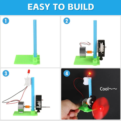 Steps to build DC motor science experiment from Hands-On STEM Generator Kit Set For Kids, easy assembly with no screws