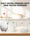 5 Gallon Desktop Water Dispenser With Portable Pump Countertop Electric Water Pump For Home Office Desk And Outdoor Use USB C Fast Charging Compact Cool White shown on a kitchen counter next to a jug and mug.