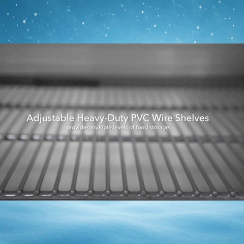 Commercial Reach In Freezer With Solid Swing Door Keeps Things Frosty Down To Ten Below Zero Fahrenheit R290 Hydrocarbon Compressor Delivers Serious Cold And Lowers Utility Bills For Every Bustling Back Of House - close-up of adjustable heavy-duty PVC wire shelves.
