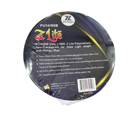 Top Grade Polyurethane Air Hose One Quarter Inch By One Hundred Feet Super Lightweight Flexible Build Tough Wear Resistance Quick Connect Fittings gets heavy tasks done, blue color.