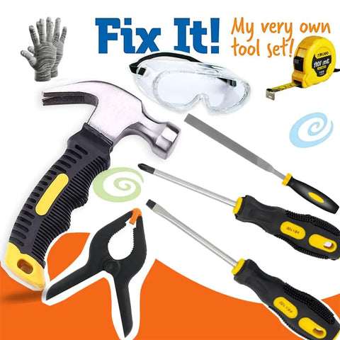 Kids Real Tools Set 30 Piece Builders Kit With Tool Box Hammer Phillips And Flat Screwdrivers Clamps Gloves Safety Goggles