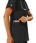 Women Slim Fit V Neck Mock Collar Scrub Top Soft Stretch Medical Uniform Nurse Shirt Super Comfy Hospital Workwear with pocket