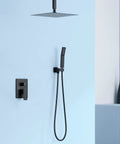 Ceiling Shower System With 12 Inch Rain Head Handheld And Body Spray Kit Glossy Black Ceiling Mount Shower Faucet Set On Wall