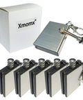 Five Pack Hiking Fire Starter Flint Lighters For Camping And Survival, compact silver metal and plastic design, box included