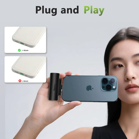 Woman holding Grab And Go Mini Portable Charger Packing Sleek Built In Usb C Cable Plug Right Into Device No Tangled Cords To Deal With Pocket Sized Power Bank.