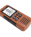 WALFRONT 3 Mode Stud Finder Wall Scanner, LCD Backlit Display with Auto, side view showing buttons and screen.