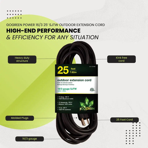 Contractor Grade 16 Slash 3 25 Foot Outdoor Extension Cord Black For Power Tools And Outdoor Equipment Moisture Resistant