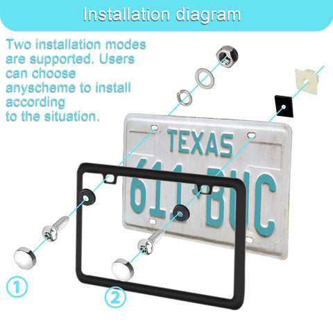 Installation diagram of Anti Theft License Plate Screw Kit With Tamper Proof Bolts That Beat Theft And Chrome Caps In 304 Stainless Steel