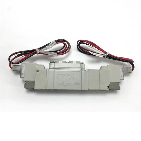 Heavy Duty Solenoid Valve For Pneumatic Tools High Flow Air System Control SY500 Series in gray with wires.