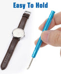 Round Leather Movement Holder With Cushion and Six Piece Watch Hand Tool Kit Non Slip Precision Watch Repair Set in use