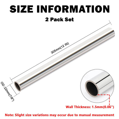 Livabber 304 stainless steel round tube, 7/8 in OD, 0.06 in wall, 12 in length, 2-pack