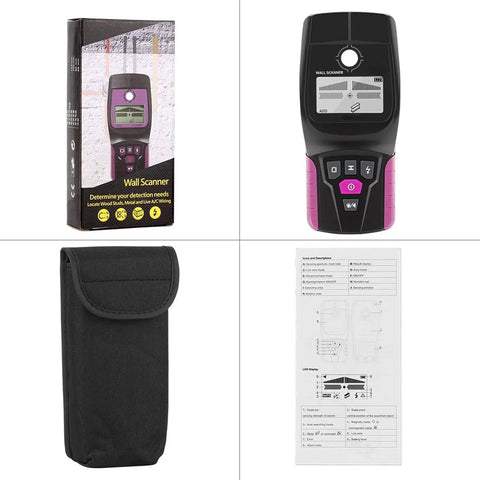 Stud Finder Wall Scanner, Electronic Stud Detector with LCD Display for Wood, Metal, AC Wire, and Joist - Center and Edge Finding Tool for Home Improvement and DIY with user manual and pouch.