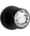 Crystal And Brushed Gold Door Knobs For Bedroom And Bathroom, Privacy Lock with black base, side view showing clear crystal detail