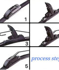 Installation process steps for Top Shelf All Season Windshield Wiper Blades Two Pack 22 Inch Natural Rubber Steel Spine.
