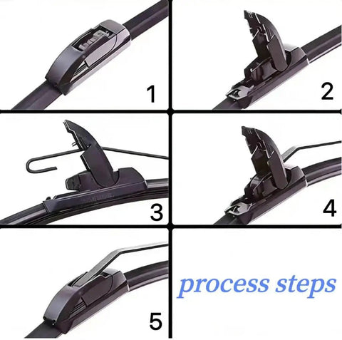 Installation process steps for Top Shelf All Season Windshield Wiper Blades Two Pack 22 Inch Natural Rubber Steel Spine.