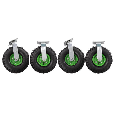 Heavy Duty Pneumatic Caster Wheels Set Of Four With Two Rigid And Two Swivel Brackets designed for garden carts with 10 inch rubber tires.