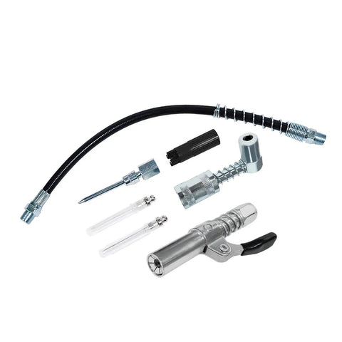 Grease Gun Accessory Kit With Needle Dispenser 90 Degree Coupler 12 Inch Hose Fitting Cleaner for auto, farm, industrial use