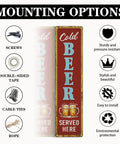 Rustic Cold Beer Served Here Metal Wall Sign Retro Vertical Tin Decor with various mounting options for game room and garage.