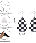 Hella Chic Women Checkerboard Earrings Soft Leather Dangle Teardrop Drops Black And White Checkered Pattern Lightweight Daily Wear Jewelry Gift For Her, 2.95 inch long.