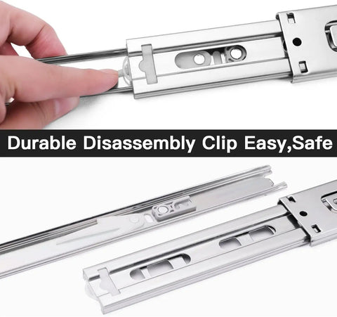 Top Shelf 18 Inch Soft Close Drawer Slides 6 Pair Full Extension Ball Bearing Side Mount Runners with durable disassembly clip.