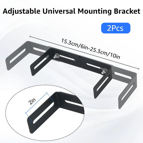 Adjustable Universal Mounting Bracket For CB And Ham Radios And Scanners, Wide 6 To 10 Inch Fit, Black 2 Pack With All Hardware