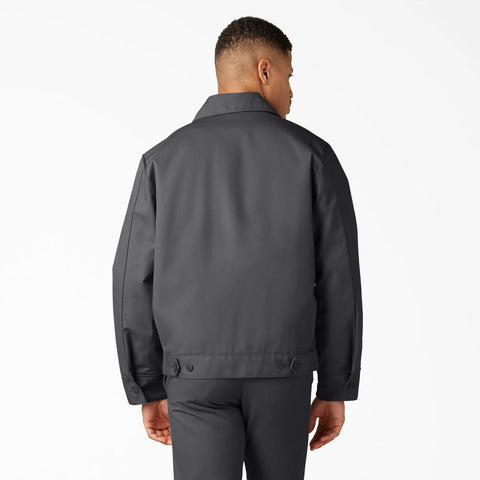 Classic Mens Lined Eisenhower Jacket Heavy Duty Workwear Rugged Poly Cotton Twill Wrinkle Resistant Charcoal Plus Size 3X back view