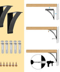 Heavy Duty Shelf Brackets 10 By 12 By 2.5 Inch Two Pack, Steel Triangle Mantel Brackets, DIY installation guide and accessories