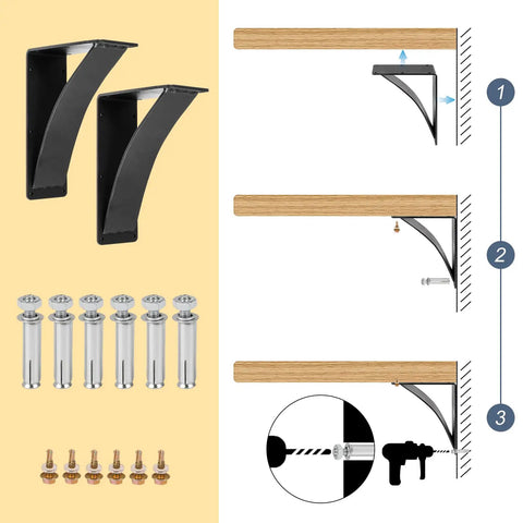 Heavy Duty Shelf Brackets 10 By 12 By 2.5 Inch Two Pack, Steel Triangle Mantel Brackets, DIY installation guide and accessories