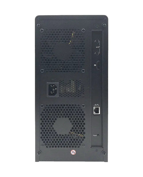 Back view of Heavy Duty Workhorse Eight Bay Thunderbolt 3 USB 32 Gen 2 RAID Enclosure with cooling vents and ports.