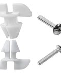 Kick Floor Wobbles To The Curb With These Rock Solid Toilet Seat Bolts And Captive Screws set including white nylon nuts and chrome screws.