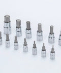 Solid As Rock 13 Piece Metric Hex Bit Socket Set Featuring Drop Forged S2 Steel And Chrome Drives With Rust Proof Coating, various sizes.