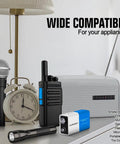 Stock Up On These 4 Pack 9V Batteries For Smoke Detectors Alarms Wireless Doorbells And Electronics They Bring Heavy Duty Reliability Smoothly Without The Hassle, displayed with various appliances like a clock and microphone.