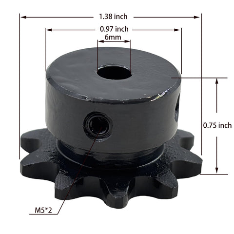 ANSI 35 Roller Chain Sprocket Type B With 6mm Bore And 10 Teeth For 3/8 Inch Pitch Drive Sprockets Hardened ANSI 1045 Steel Antirust