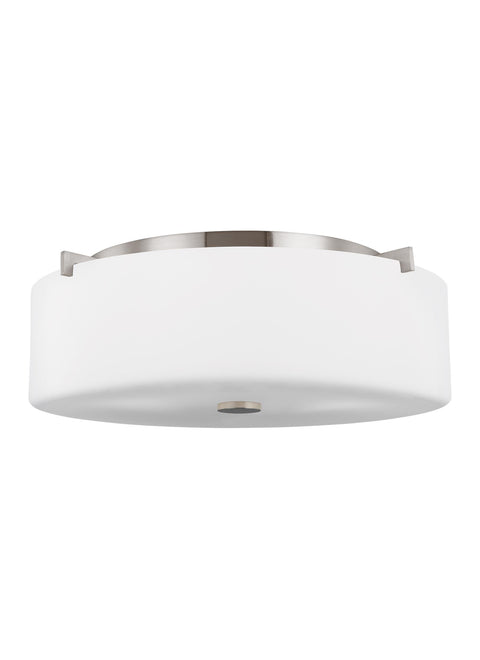 Sunset Drive Dope Chrome Three Light Flush Mount Ceiling Fixture With White Glass Shade Damp Location Rated 16 Inch Wide Modern Ceiling Light