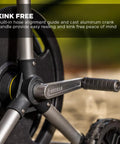 Close-up of cast aluminum crank handle on 200 Foot Heavy Duty Aluminum Upright Hose Reel With Rust Proof Frame Leak Proof Brass Connections